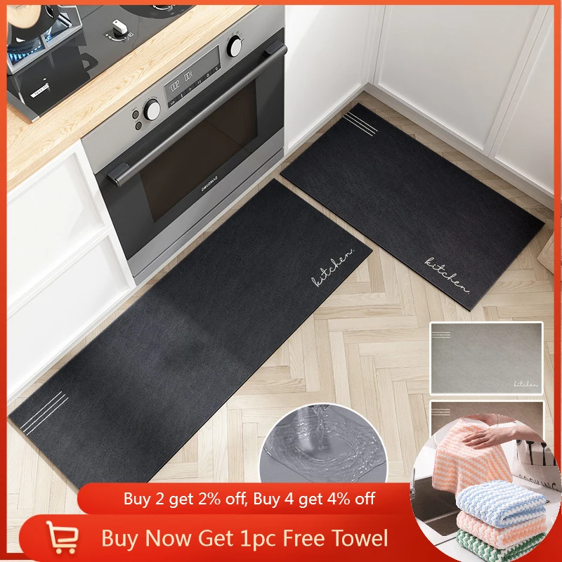 Long Kitchen Mat PU Leather Floor Mats Waterproof Oil Proof Non-slip PVC  Carpet Home Balcony Corridor Decor Entrance Doormat