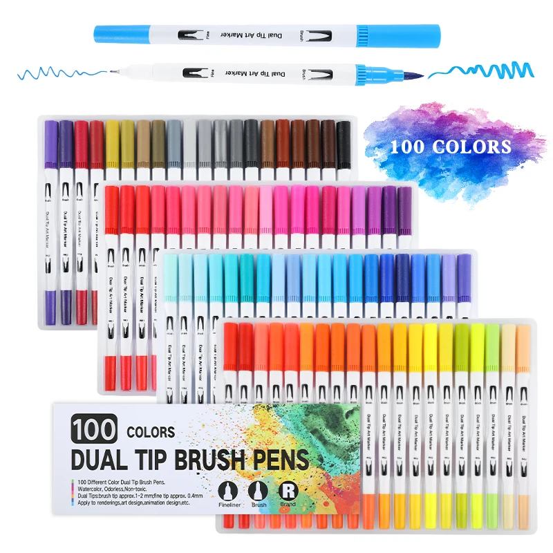 Dual Tip Brush Art Marker Pens 12-120 Colors Watercolor Fineliner Drawing  Painting Stationery Coloring Manga Art Supplies