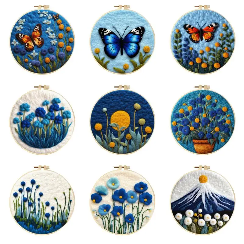 Flower Butterfly Felt Starter Kits For Adults Diy Wool Felting Painting Beginners Kit Embroidery Frame Wool Needlework Crafts-animated-img