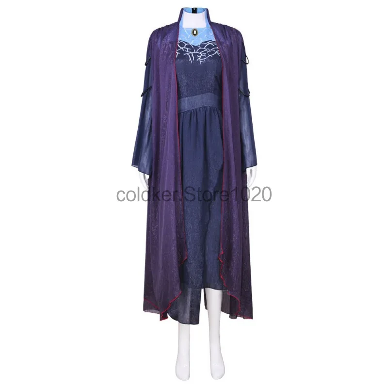 2024 Women Agatha Costume Fancy Halloween Witch Harkness Cosplay Purple Dress With Cloak Suit Ladies Carnival Party Outfits-animated-img