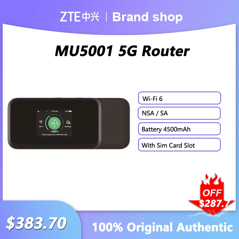 Original ZTE 5G Router Portable WiFi MU5002 Sub-6 5G Mobile WiFi 1800 Mbps  CAT22 Mobile Hotspot 5G Router With Sim Card Slot