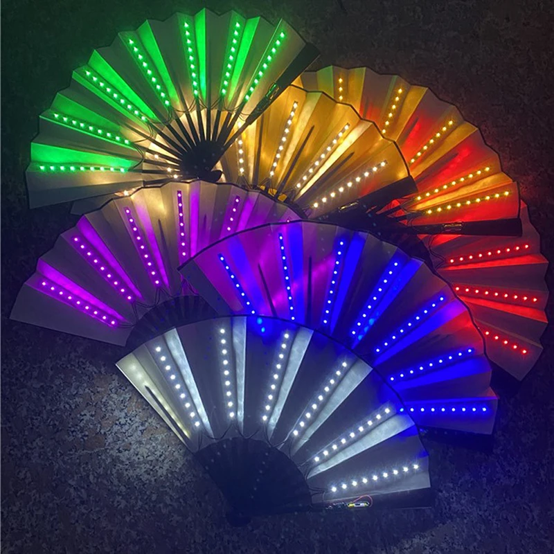 Glow Folding LED Fan Dancing Light Fan Night Show Halloween Christmas Rave Festival Accessories Glow In The Dark Party Supplies-animated-img