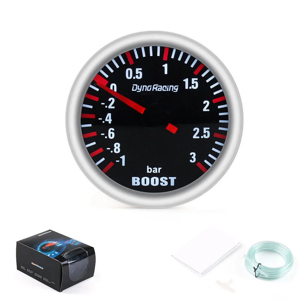 Dynoracing 2''52MM Turbo Boost Gauge 3 BAR Mechanical White Led Boost Gauge Smoke lens Boost Sensor BX101537-animated-img