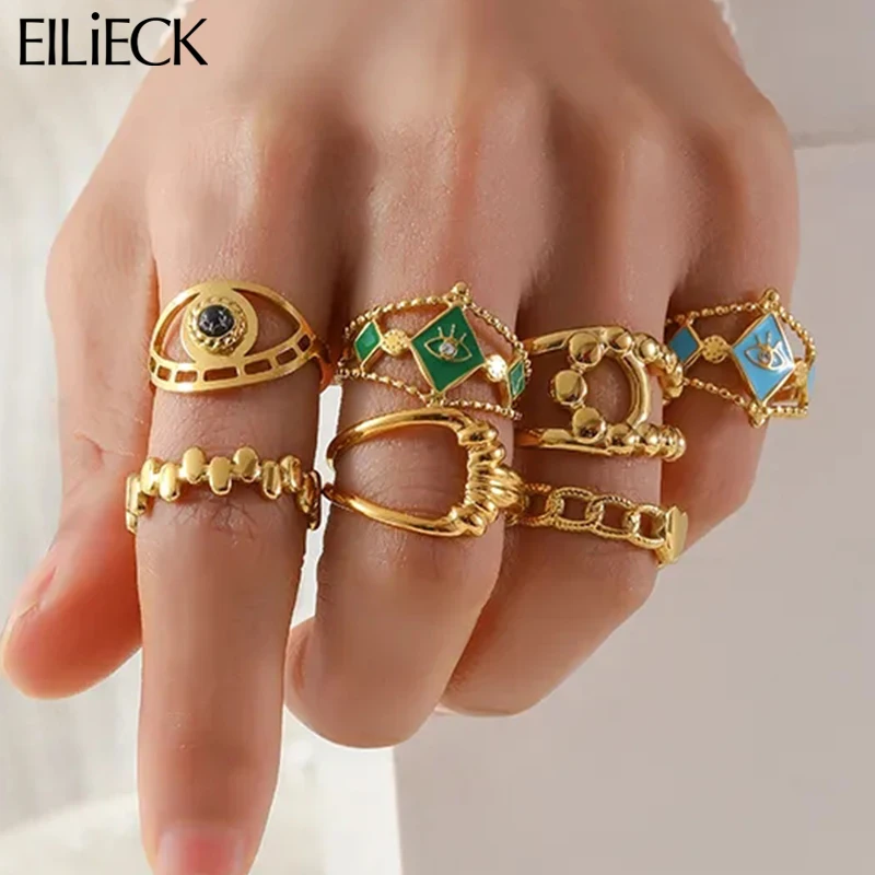 EILIECK 316L Stainless Steel Adjustable Finger Ring For Women Girl Luxury Vintage New Open Rings Jewelry Wedding Gift Party-animated-img