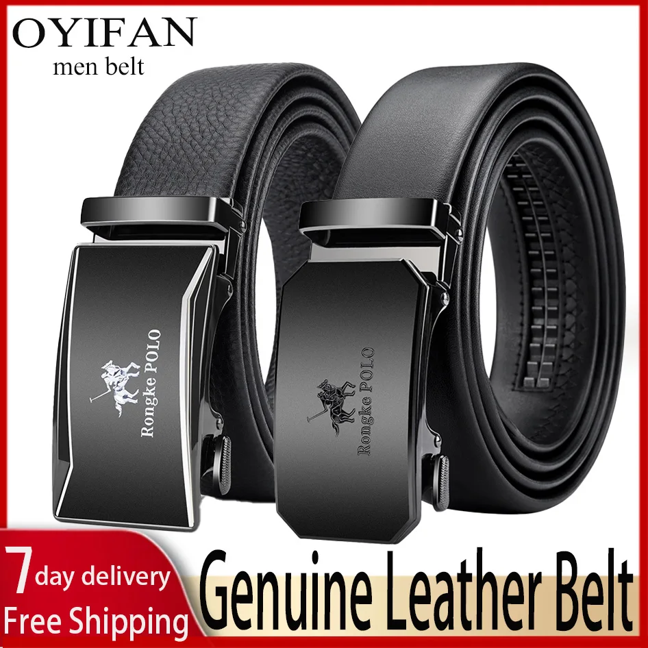 OYIFAN Men Belt Genuine Leather Belt for men Automatic belts Adjustable waistband Business belts 허리띠-animated-img