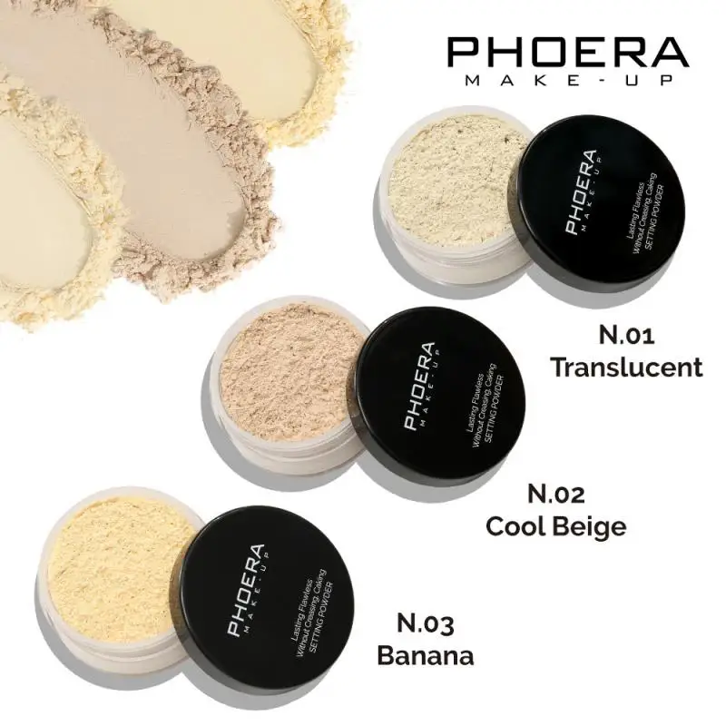 PHOERA 3 Colors Large Loose Powder Oil-control Waterproof Matte Loose Powder Long-lasting Full Coverage Concealer Powder Cake-animated-img