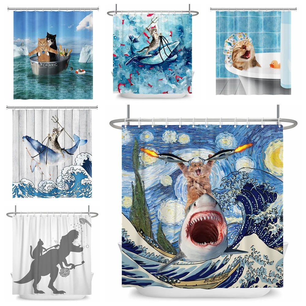 Купить Алиэкспресс  Funny Cat Shower Curtains Bathroom Curtain With Hooks  Decor Waterproof Dog 3d Bath 180*180cm Creative Personality Shower Curtain