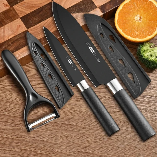 PLYS Rust-proof Kitchen Knife Set Stainless Steel 3-Piece Kitchen Cooking Tool Professional Chef Knife Fruit Peeler-animated-img