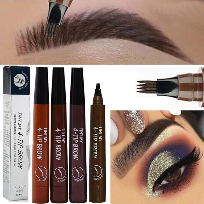 4 Splitted Head Eyebrow Pencil Long Last Smudge Proof Waterproof Sweat Proof High Pigmented Easy Applying Liquid Eyebrow Pencil-animated-img