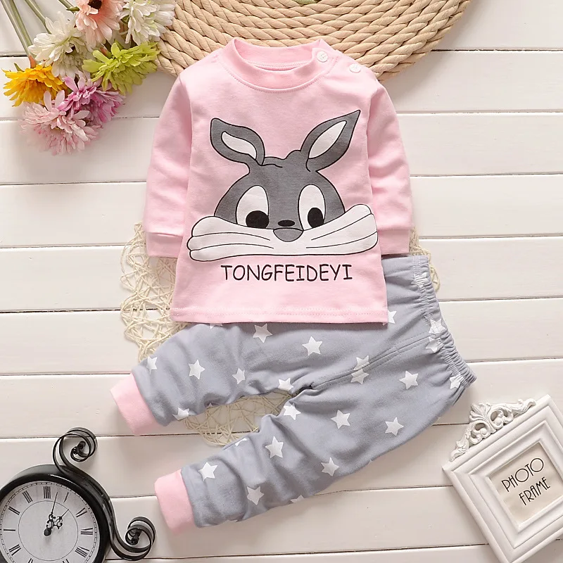 Cotton Baby Girl Sleepwear Suits  Autumn Winter Newborn Underclothes 2pcs Kids Clothes Set Spring Toddler Kids Clothes Pajamas-animated-img