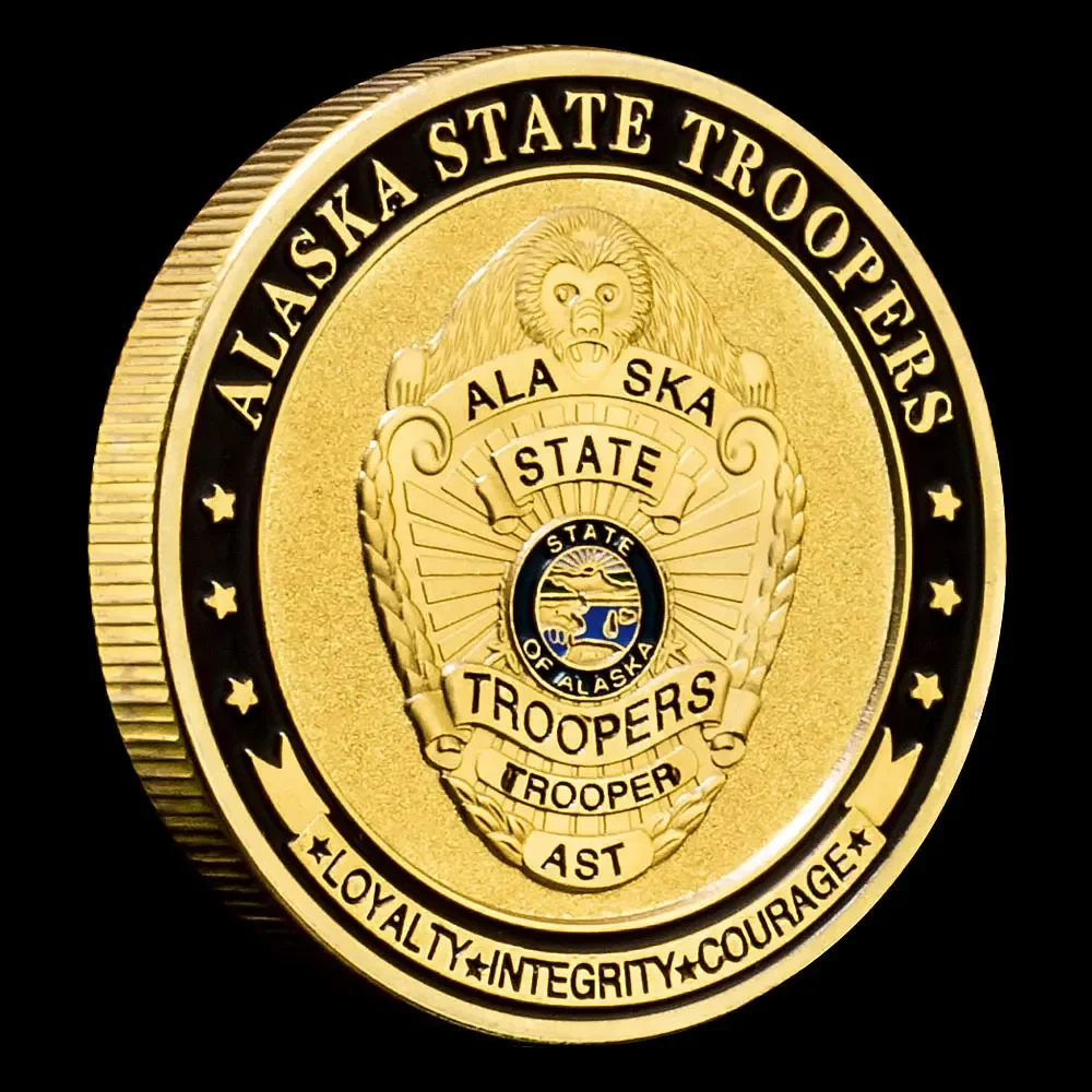 United States Alaska State Troopers Golden Plated Souvenir Coin Saint Micheal Pattern  Collectible Coin Home Decoration-animated-img