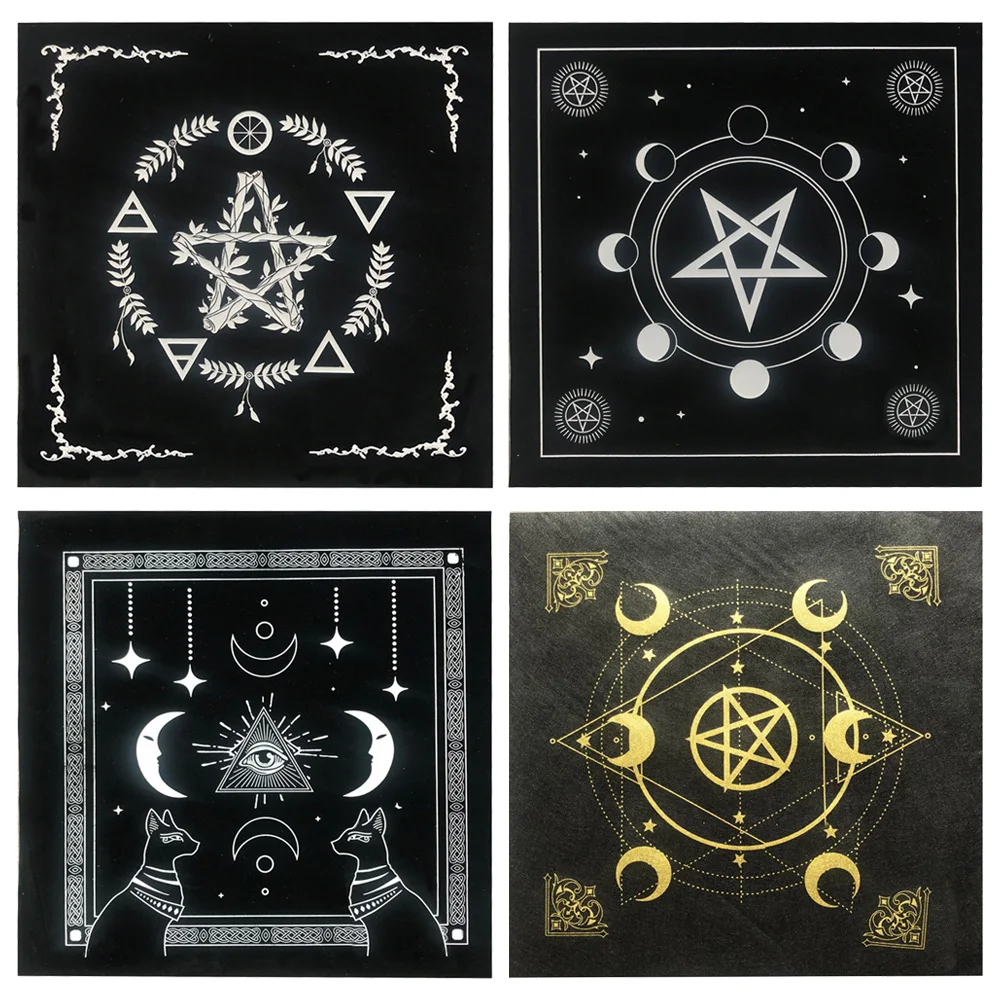 Tarot Card Tablecloth Pentagram Divination Altar Cloth Board Game Fortune Astrology Card Pad Foldable 49x49cm for Solitaire