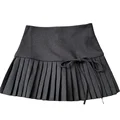 Gray Pleated Skirt High Waist Slim A- Line Short Skirt For Women 2024 New Design Belted Elegant Half Length Gown preview-5