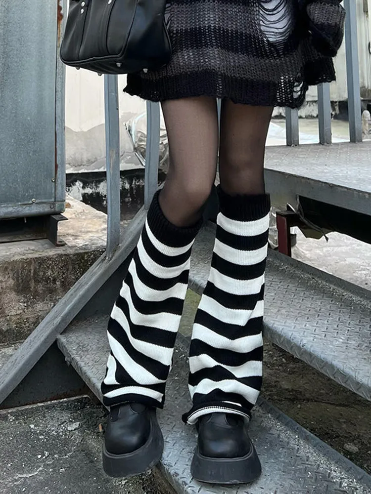 hirigin Women E Girl Goth Knitted Leg Warmers 90s Vintage Stockings, Knee  High Harajuku Preppy Punk Leg Socks