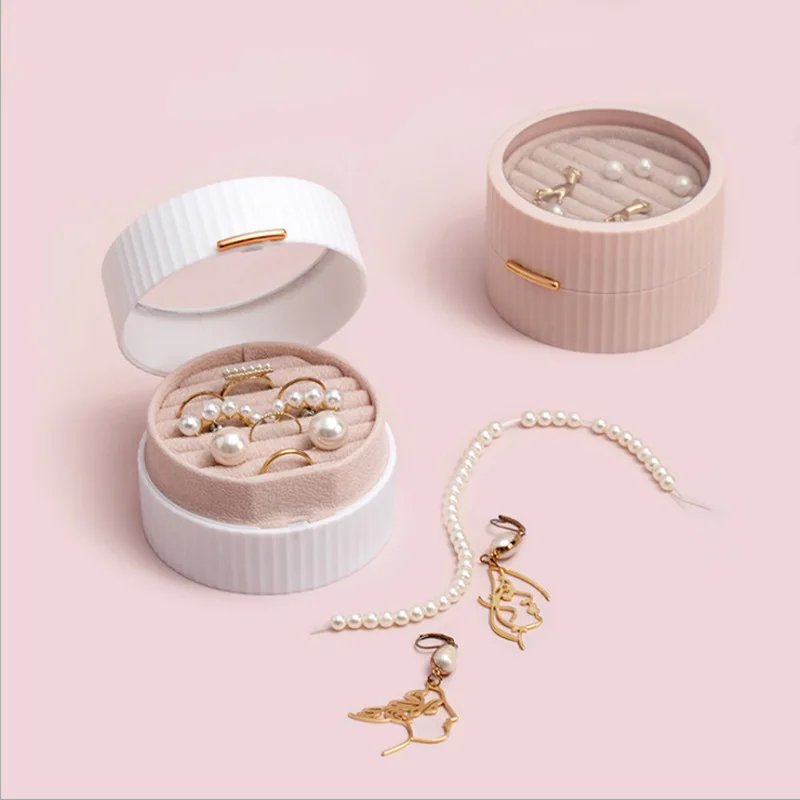 Fashion double jewelry box Macaron round jewelry storage box Travel portable ring earrings necklace organizer box-animated-img