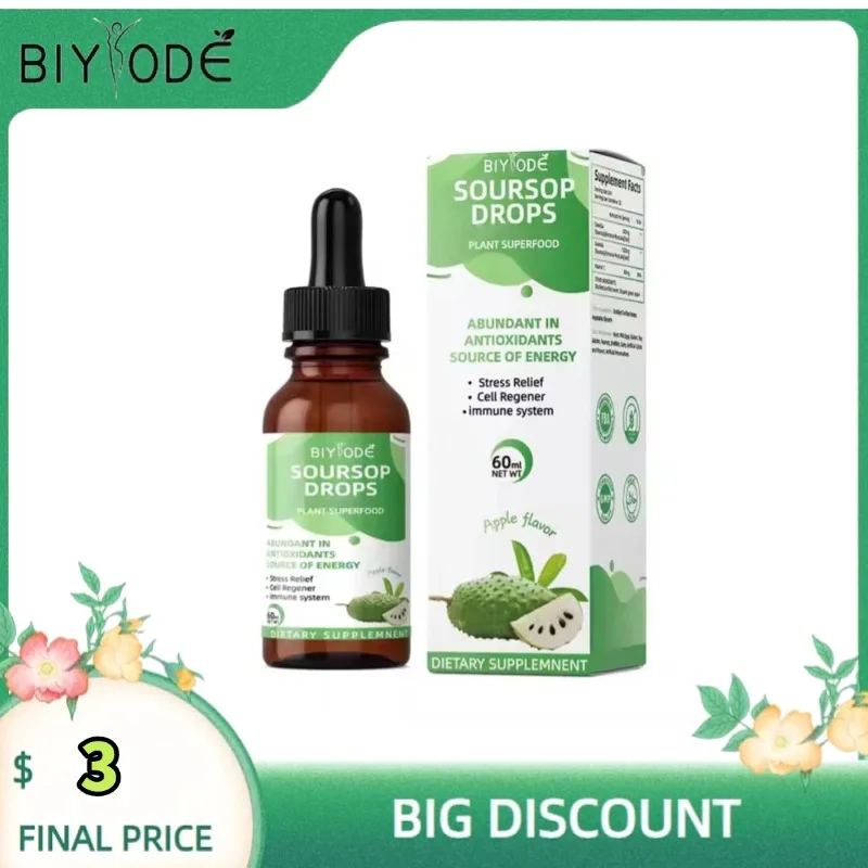 BIYODE SOURSOP DROPS ALL NATURAL PLANT SUPER FOOD Helps The Immune System Rich In Antioxidants Promotes Healthy Digestion-animated-img