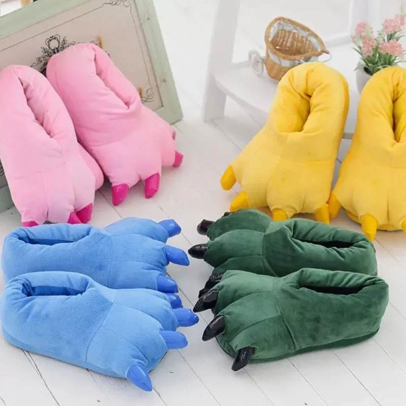 New Winter Warm Soft Indoor Floor Slippers Women Men Shoes Paw Cosplay Animal Christmas Monster Dinosaur Claw Plush Home Slipper-animated-img