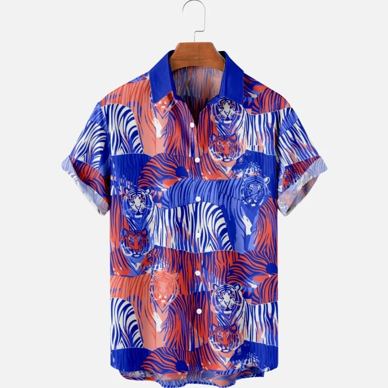 2022 new men's casual breathable short sleeved top can be customized with fashion Lapel men's shirt summer squid tentacles