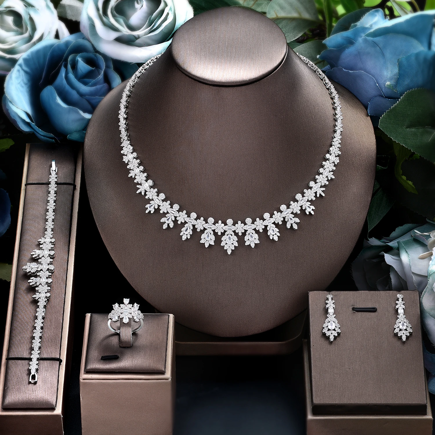 Hotsale African Blue Bridal Jewelry Sets New Fashion Dubai Necklace Sets For Women Wedding Party Accessories-animated-img