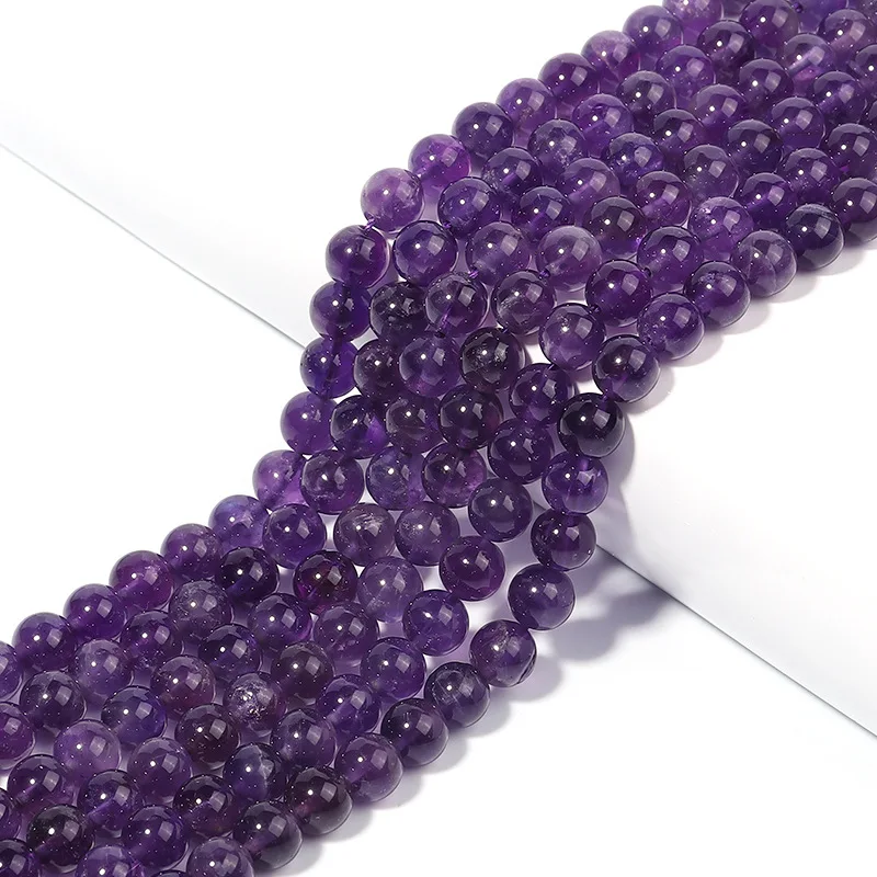 Natural Stone Amethysts Crystal Beads Round Loose Spacer 5A Bead For Jewelry Making Diy Bracelet Necklace Accessroy Finding 15"-animated-img