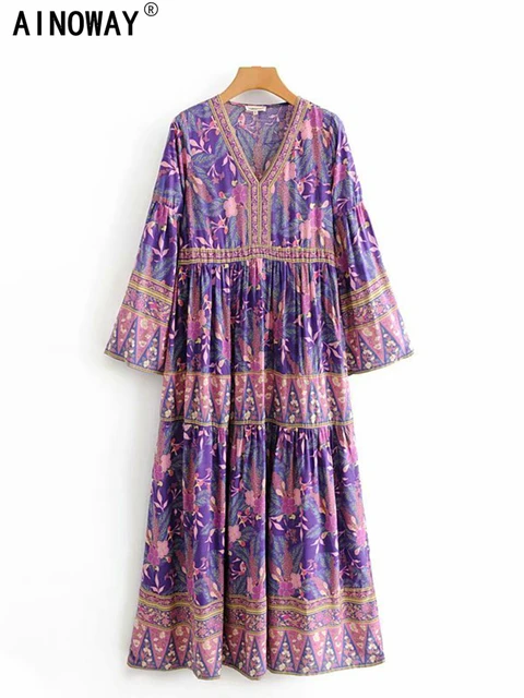 Vintage Chic Women Purple Floral Print 