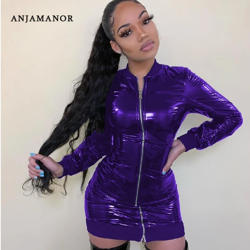 ANJAMANOR Sexy Latex Leather Dresses 