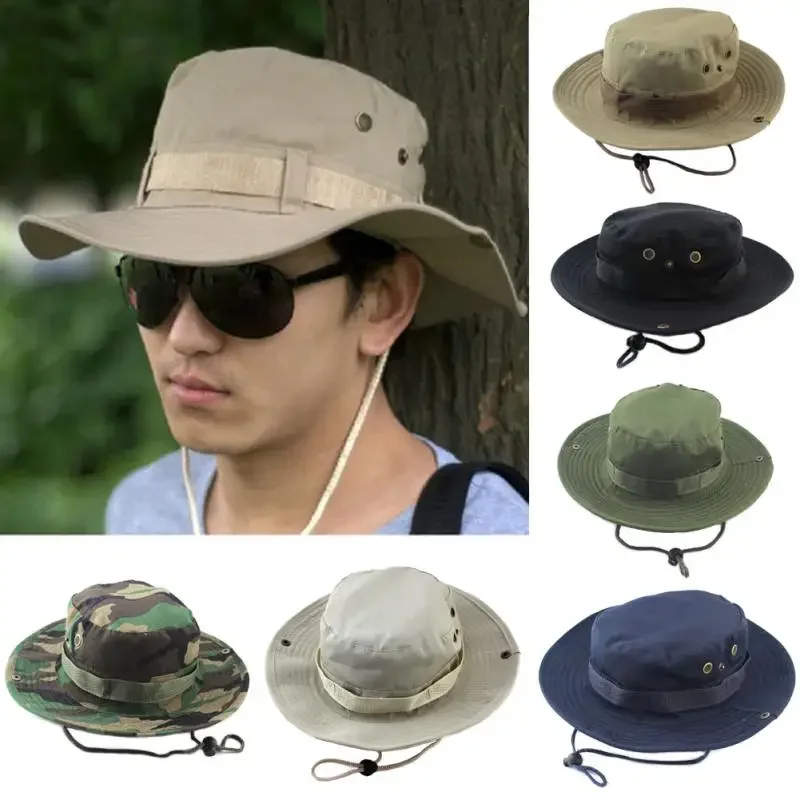 Camouflage Cap Boonie Hat Caps Camo Men Outdoor Sports Sun Bucket Cap Fishing Hiking Hunting Hats 60CM-animated-img