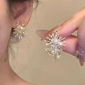 Sparking Snowflake Earrings For Women Shiny Zircon Imitation Pearl Firework Exquisite Earring Christmas New Year Party Jewelry preview-3