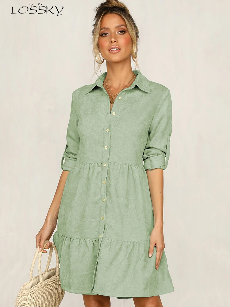 Lossky Shirt Dress Long Sleeve Women 