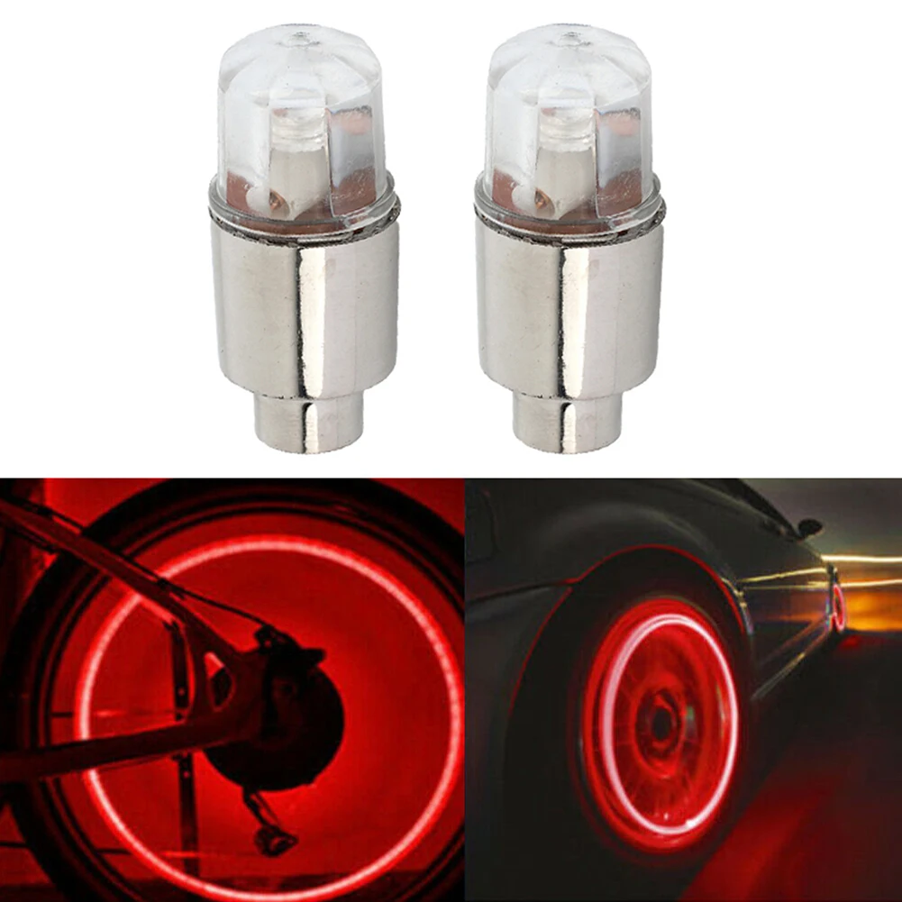 Lightweight Alloy Wheel Lights Bike Auto Accessories Covers LED Light Tyre Wheel Lights 2PCS Air Valve Stem Red-animated-img