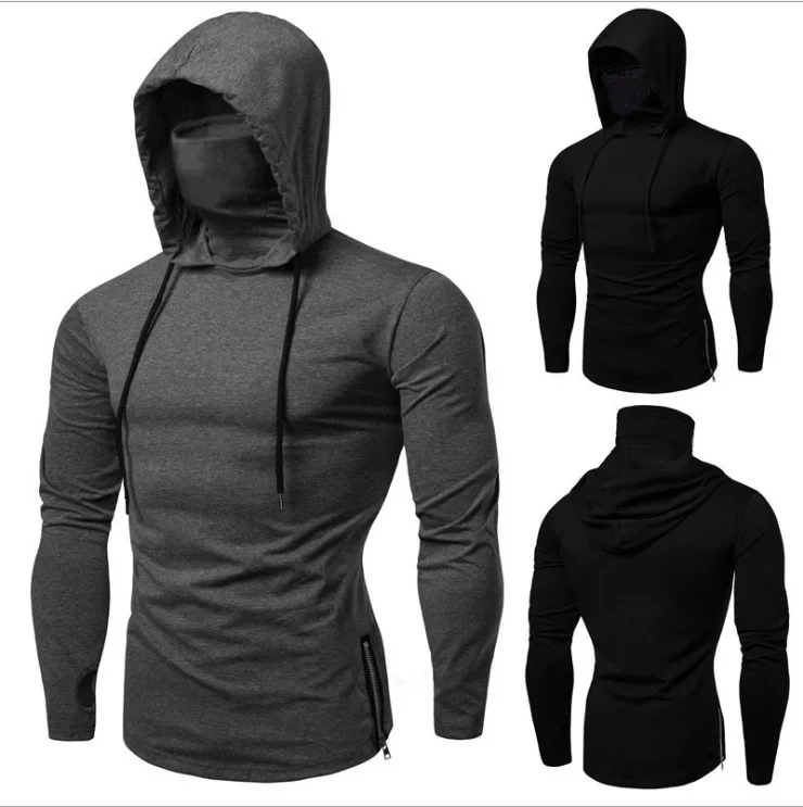 Factory Direct Sales Solid Color Autumn Leisure Fitness Sweatshirt Men's Thin Sweater Hooded Long-sleeved Hoodie-animated-img