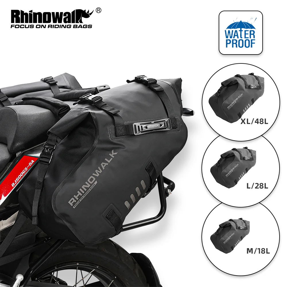 Rhinowalk  2 Pcs  Motorcycle Bag100%Waterproof 18L/28L/48L Universal Fit Motorcycle Pannier Bag Saddle Bags Side Storage Luggage-animated-img