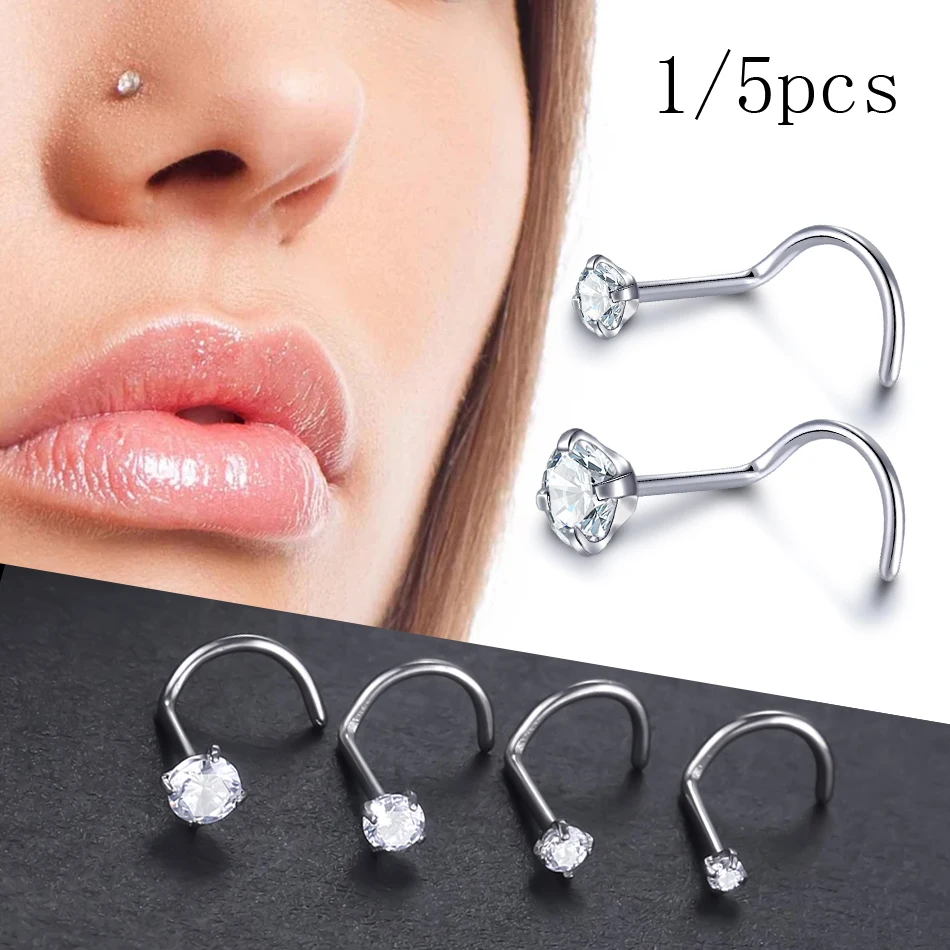 Implant Titanium Nose Stud Ring Set Round CZ Crystal Nose Piercings 1.5/2/2.5/3MM Screw Nostril Piercing Earring Jewelry 20G-animated-img