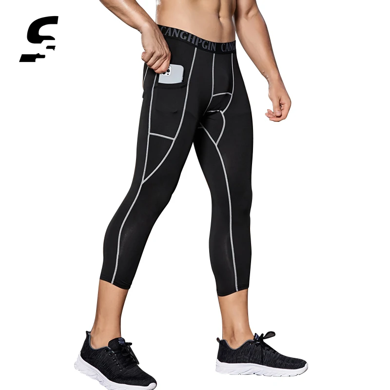 Mens Capri Compression Leggings Fitness 
