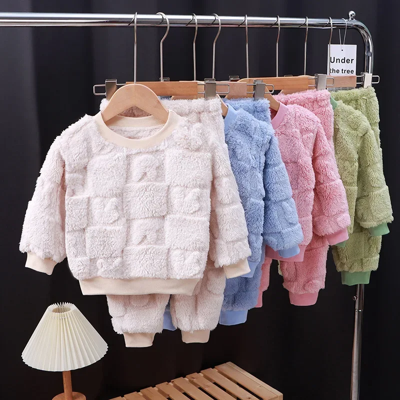Autumn Flannel Clothing Baby Keep Warm Children Pajamas Rabbit Princess Girls Clothing Toddler Boys Set Sleepwear 2 to 6 Years-animated-img