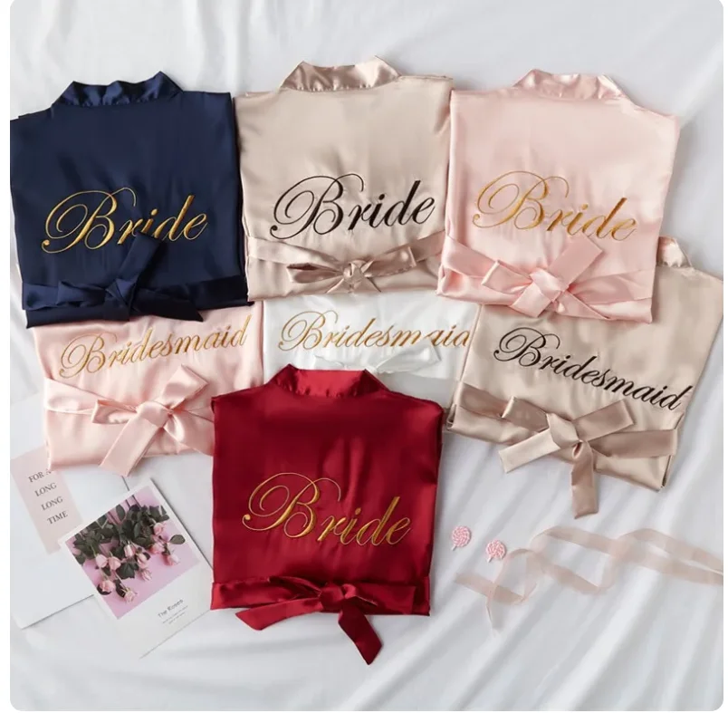 Bride To Be Team Bride Satin-Silk Robe Wedding Bridesmaid Robes Women Bridal Shower Bachelorette Party Gift Wedding Decor-animated-img