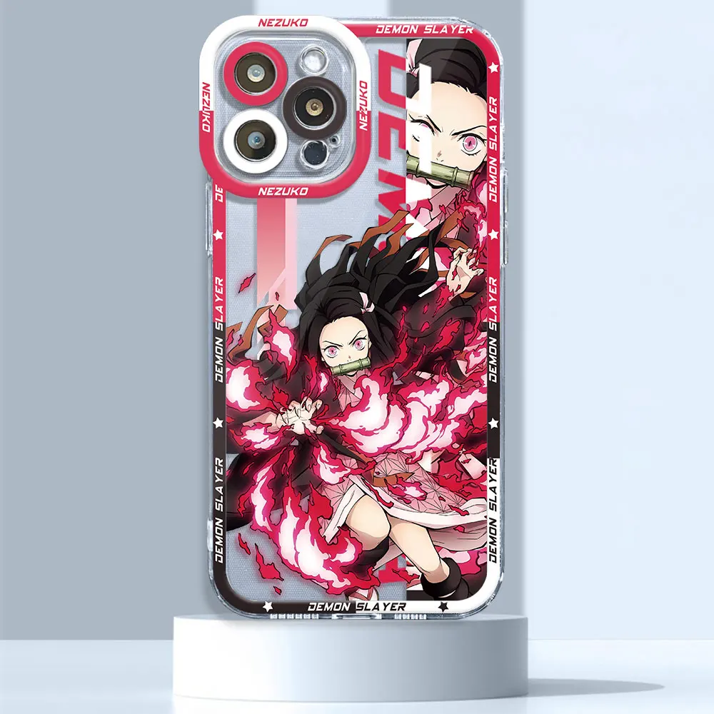 קנו אלי אקספרס  Japan Anime Demon Slayer Phone Case for Apple iPhone 14 15  Plus 13 Pro Max SE 12 Mini 8 X XS 7 6s 11 Pro XR Clear Silicone Cover