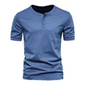 Men Button Slim T-shirts Casual Male Sporty Round Collar Short Sleeve Solid Color Tee Shirt Tops CBFS-23005 preview-3