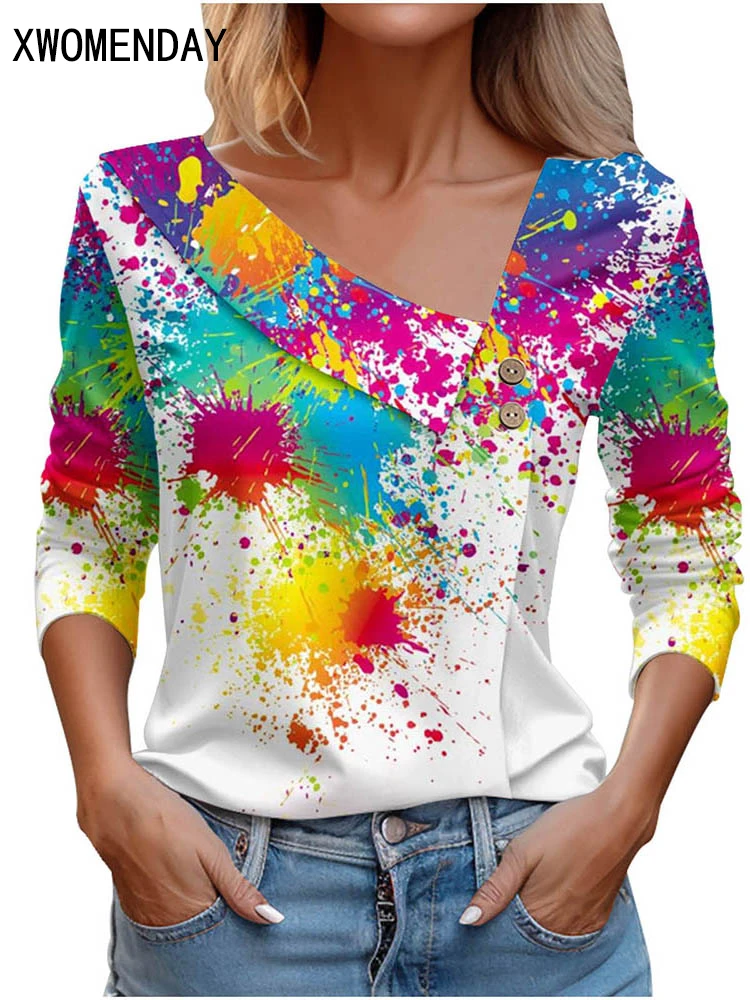 T Shirt For Women Fashion Long Sleeve Top White Floral Print Shirts And Blouses 3D Print Clothes For Women 2023 y2k