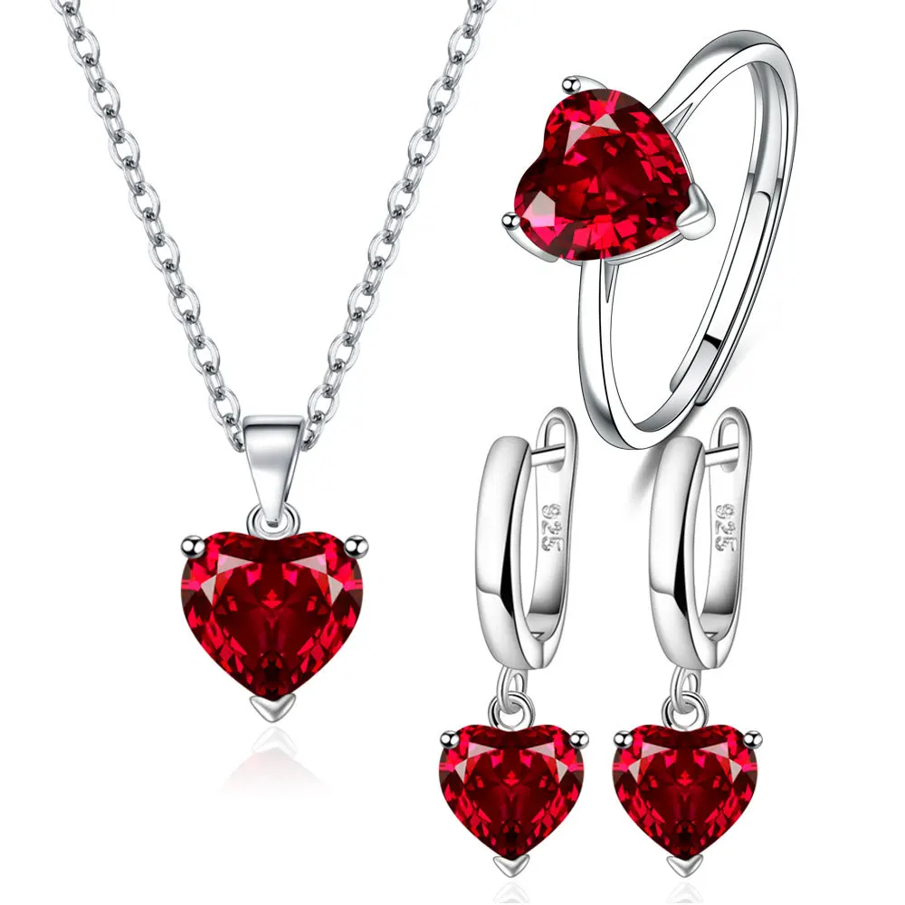 925 Sterling Silver Jewelry Sets For Women Heart Zircon Ring Earrings Necklace Wedding Bridal Elegant Christmas-animated-img