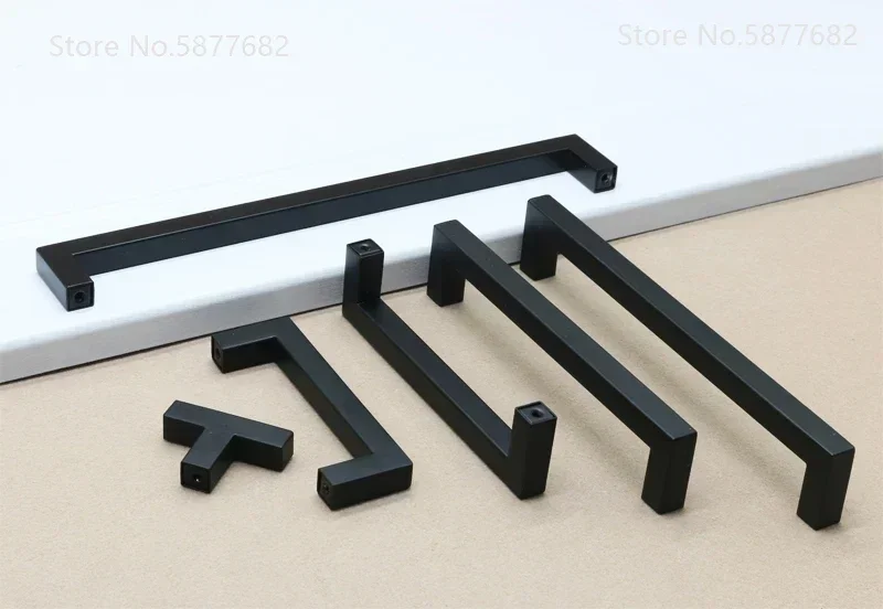 Square Furniture Hardware Black Cabinet Handle Stainless Steel Kitchen Door Knobs Cupboard Wardrobe Drawer Pulls-animated-img