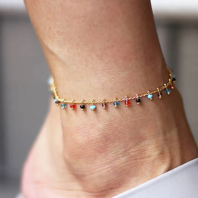 Fashion Colorful Crystal Beads Anklets for Women Boho Gold Color Chain Ankle Bracelet Leg Bracelet Ocean Beach Foot Jewelry-animated-img