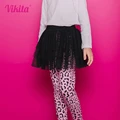 VIKITA Girls Leggings Kids Leopard Print Skinny Pencil Pants Trousers with Tulle Mesh Layered Tutu Skirts Fake 2 Pcs Pantskirt preview-1