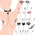 1pc Nipple Ring With Choker Necklace Punk Style Leather Collar Choker Nipple Clip Long Chain Nipple Barbell Piercing Jewelry preview-1