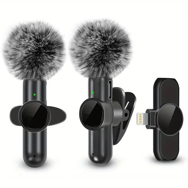 Wireless Lavalier Microphone With Windproof Cover Audio Video Recording Mini Mic For iPhone Android Mobile Phone Microphone-animated-img