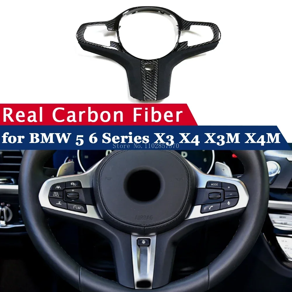 For BMW 5 6 Series 2018-2019 G30 G38 G32 X3 G01 X4 G02 M5 F90 X3M F97 X4M F98 Carbon Fiber Steering Wheel Trim Replacement Cover-animated-img
