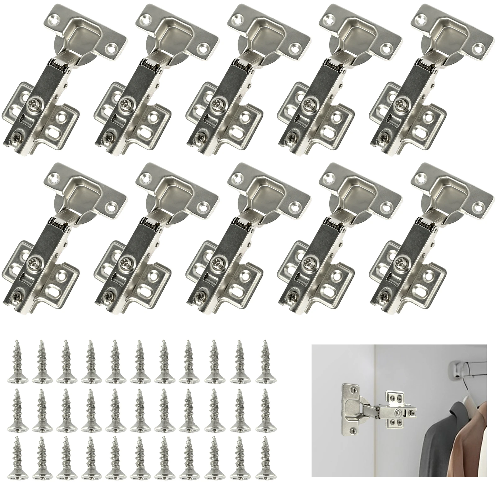 10Pcs Cabinet Hinges with Screws Steel Hinges For Furniture Full Overlay Mute Cabinet Door Cupboard Hinges Furniture Fitting-animated-img