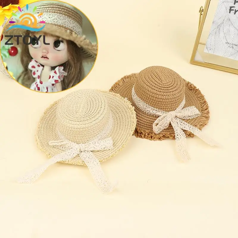 New Doll House Doll Handmade Straw Hat Sun Cap For 1/6 Doll Accessories Decoration Blyth Doll Clothes-animated-img