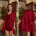 2PC Robe Suit Women Rayon Bathrobe Gown Sleep Set Summer Homewear Sleepdress Casual Kimono Sleepwear Nightgown preview-2