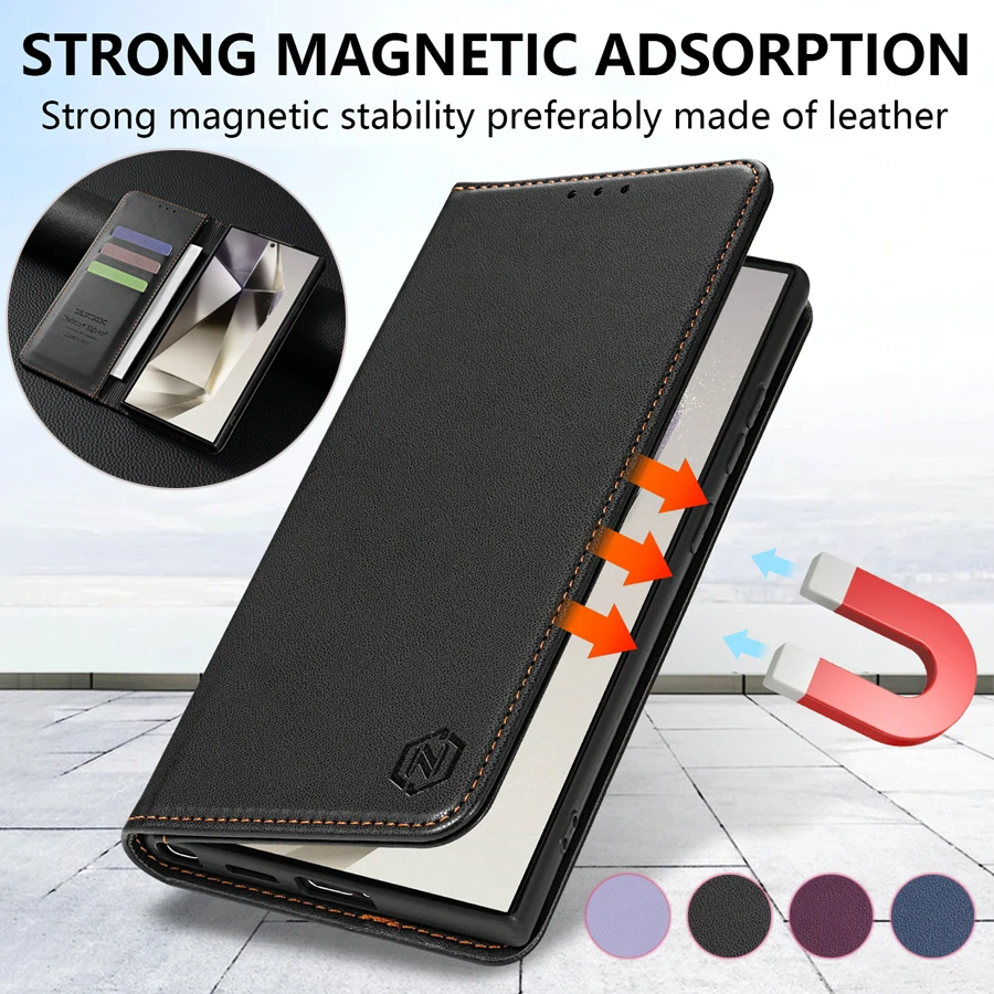 Wallet Skin friendly Card Slot Strong Magnetic Flip Leather Case For Samsung Galaxy S24 Ultra S23 FE S22 S21 S20 S10 Plus Cover-animated-img